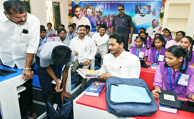 AP first state with digital classrooms in govt schools Andhra CM sits in classroom after launching IFP - Vimarsana News