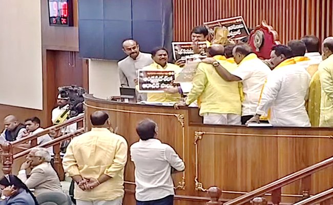 AP Assembly: Both Houses Adjourned, TDP Legislators Create Ruckus Over Naidu Arrest - Vimarsana News