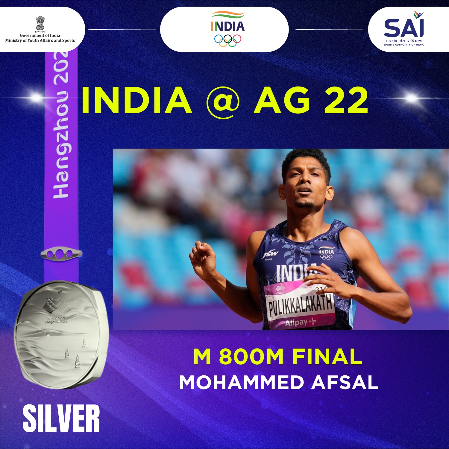 Asian Games: Mohammad Afsal wins silver for India in men's 800m - Vimarsana News