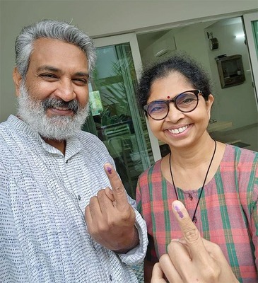 SS Rajamouli and wife Rama Rajamouli vote