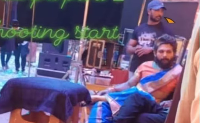 Allu Arjun's Leaked Photo In Saree On Pushpa 2 Set Goes Viral - Vimarsana News
