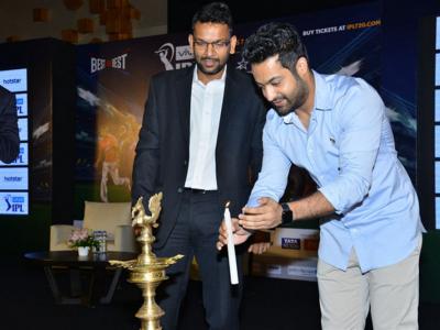 Telugu actor NTR, the IPL brand ambassador for the eleventh season was seen at a press meet held in Hyderabad on Tuesday. - Sakshi Post