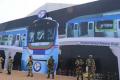L&amp;T Hyderabad Metro unveils train car - Sakshi Post