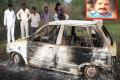 The burnt car and inset - advocate Uday Kumar - Sakshi Post