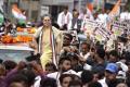 Congress president Sonia Gandhi during the roadshow in Varanasi, on Tuesday. - Sakshi Post