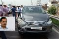 The damaged car and inset chief minister Arvind Kejriwal - Sakshi Post