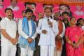 Chief Minister K Chandrasekhar Rao a gathering in Warangal on Sunday. Deputy CM K Srihari and other party cadre are also seen. - Sakshi Post