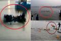 Images showing passengers trying to stay afloat after the ill-fated boated capsized in the Ganga on Saturday evening. - Sakshi Post