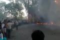 The mishap site in the parking area of Shadnagar RTC bus stand was cordoned-off after people started gathering in huge numbers, on Saturday. - Sakshi Post