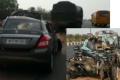The car was completed damaged with the impact when it rammed into a stationary lorry on the highway near Chivvemla in Suryapet district in the wee hours on Monday.&amp;amp;nbsp; - Sakshi Post