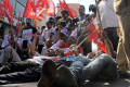 Activists of the CPI, CPM and other trade unions staged protests at the RTC bus depots in all the four Rayalaseema districts. At a few places, AISF activists pelted stones on APSRTC buses at Yemmiganur. (Representational image) Activists of the CPI, CPM and other trade unions staged protests at the RTC bus depots in all the four Rayalaseema districts. At a few places, AISF activists pelted stones on APSRTC buses at Yemmiganur. (Representational image) - Sakshi Post