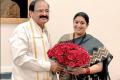 Smriti Irani is also the Union Minister for Textiles; congratulating NDA’s Vice-Presidential candidate Venkaiah Naidu (Picture posted by &amp;lt;a href=&amp;quot;https://twitter.com/smritiirani&amp;quot;&amp;gt;@&amp;lt;b&amp;gt;smritiirani&amp;lt; - Sakshi Post