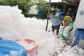 Cleaning the foam has become a big problem for the residents Cleaning the foam has become a big problem for the residents - Sakshi Post