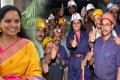 TRS MP K Kavitha with coal miners during her campaign for the TGBKS. - Sakshi Post