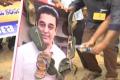 A Hindu group takes out a rally in protest against Kamal Haasan’s Hindu terror remarks in Vizag on Sunday. - Sakshi Post