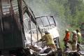 The cargo truck reportedly had break failure and rammed into the bus, killing eight passengers on site - Sakshi Post