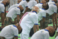 PM Narendra Modi executing a Yoga Pose on International World Yoga Day - Sakshi Post