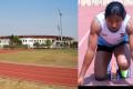 Track in Gachibowli indoor stadium (L), Dutee Chand practising in stadium - Sakshi Post
