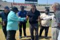 HCA President Mohd Azharuddin inspecting the pitch at Rajiv Gandhi International Stadium in Hyderabad on Tuesday. Image credit: azharflicks/Twitter - Sakshi Post