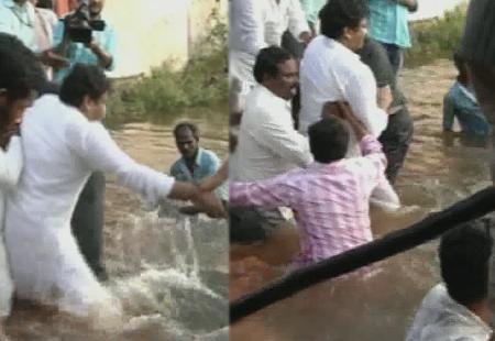 Chiranjeevi falls into flood waters, rescued by guards - Sakshi Post