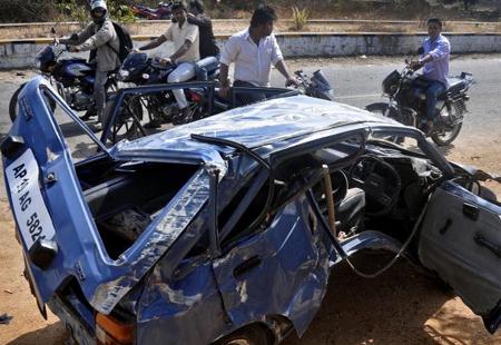 Three killed in car-truck collision in Vijayawada - Sakshi Post