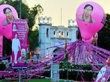 TRS Paints the City Pink Ahead of GHMC Polls - Sakshi Post