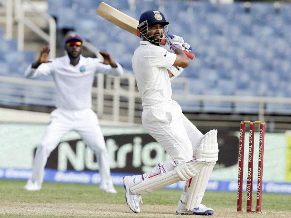 Star batsman Ajinkya Rahane scored his seventh Test century against the West Indies on the third day of the second cricket Test, on Monday. - Sakshi Post