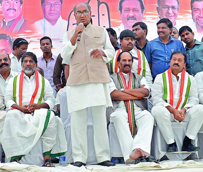 Senior Congress leader Digvijaya Singh addressing a gathering. - Sakshi Post