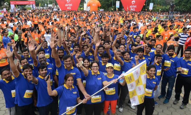 The 5K run was flagged off on Saturday morning at Hitex Exhibition Centre. - Sakshi Post