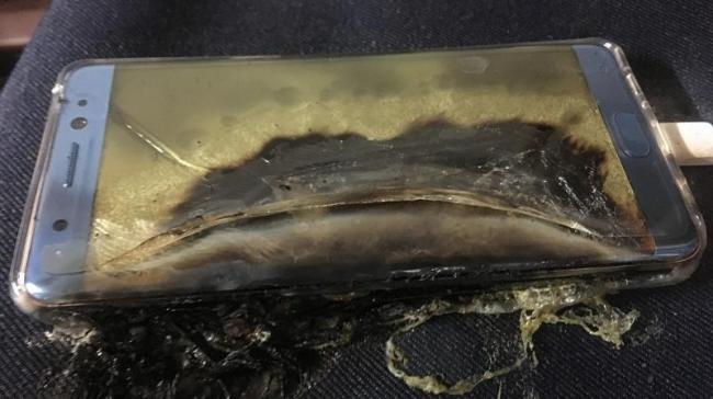 An exploded Samsung Galaxy Note 7 while charging - Sakshi Post