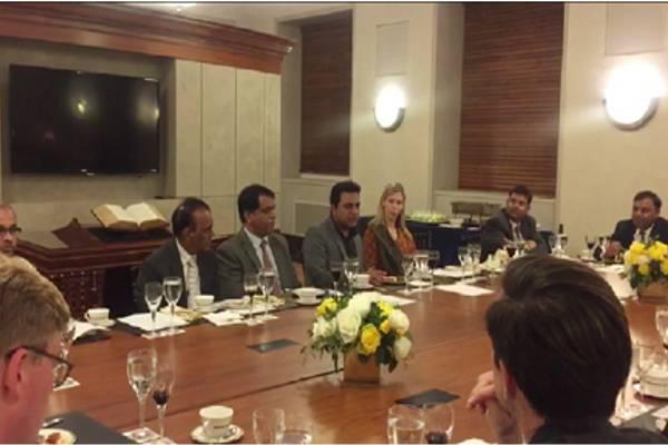 Telangana Industry and IT Minister KT Rama Rao has been holding discussions with several dignitaries in the US. KTR on Wednesday met Tarunjith Singh, Indian Ambassador to the US, American Council General Catherine, Bertrand Marc, President, Boeing In - Sakshi Post