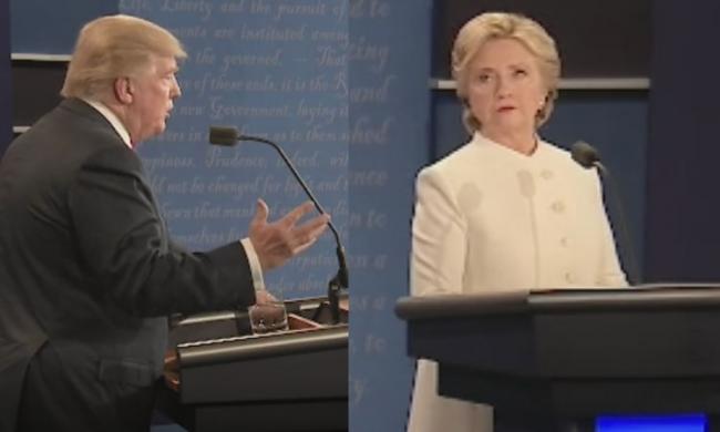 Hillary Clinton and Donald J. Trump on the debate stage. - Sakshi Post