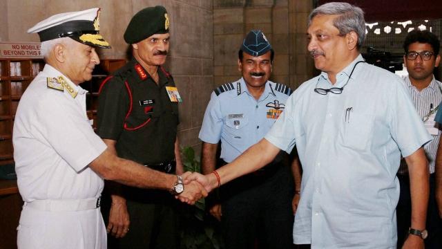 Defence Minister Manohar Parrikar with the three service chiefs. (file photo) - Sakshi Post