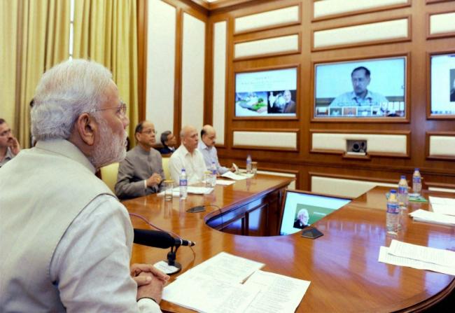 Prime Minister Narendra Modi at the monthly meeting of PRAGATI, in New Delhi on Wednesday. Prime Minister Narendra Modi at the monthly meeting of PRAGATI, in New Delhi on Wednesday. - Sakshi Post