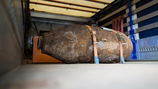 The giant 1.8-ton aerial bomb from World War II found in the German city of Augsburg. - Sakshi Post