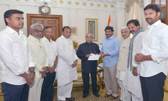 YS Jagan Mohan Reddy along with a delegation of party leaders met president Pranab Mukherjee on Thursday - Sakshi Post