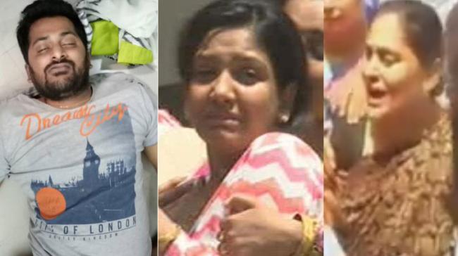 Pradeep’s mortal remains were cremated at Mahaprasthanam in Jubilee Hills after conducting a post-mortem; wife Pavani and his mother cry when the body was being taken to the graveyard on Thursday.&amp;amp;nbsp; - Sakshi Post