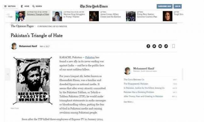 A screenshot of the article authored by Mohammed Hanif in New York Times.&amp;amp;nbsp; - Sakshi Post
