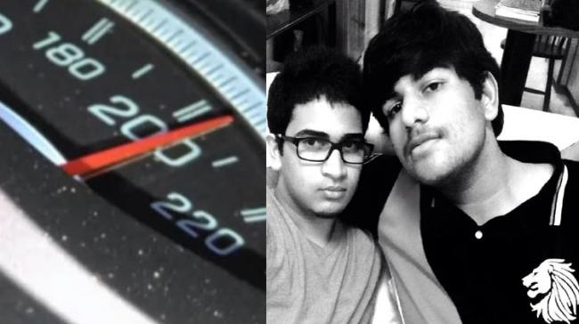 Nishith Narayana and his friend Raja Ravi Varma; (left) the speedometer stuck near 210km in the car. - Sakshi Post