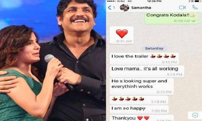 The screenshot of WhatsApp chat between Nagarjuna and Sam - Sakshi Post