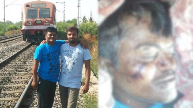 Sampath and Sravan stood beside the railway track and another friend was clicking their photo (left) - Sakshi Post