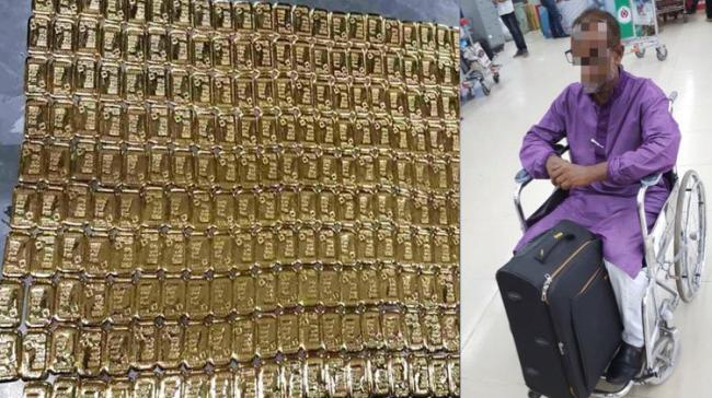 Jamil Akter had kept 250 gold bars worth 12.5 crore taka in a vest kept between his legs, customs officials said. Jamil Akter had kept 250 gold bars worth 12.5 crore taka in a vest kept between his legs, customs officials said. - Sakshi Post