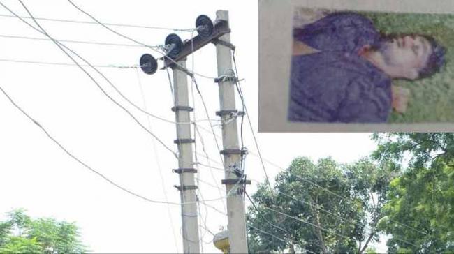 Deceased Podugu Mahesh(26) clung to the electric pole for more than 20 minutes and threatened the family members of committing suicide. - Sakshi Post