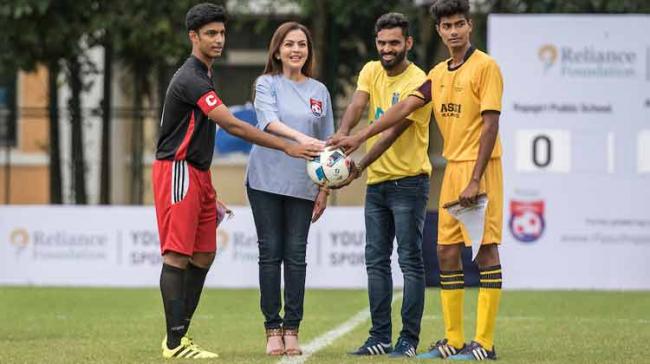 RFYS chairperson Nita Ambani, a member of the International Olympic Committee (IOC), cheered on by hundreds of school kids at the Rajagiri Public School here in Kochi, launched the second season along with India striker and Kerala Blasters star C.K.  - Sakshi Post