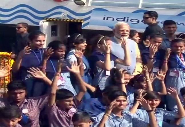 Prime Minister Narendra Modi on Sunday inaugurated the first phase of the roll-on roll-off (ro-ro) ferry service connecting Saurashtra with south Gujarat. - Sakshi Post
