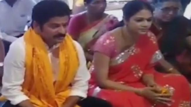 A. Revanth Reddy along with his wife performed pujas at a temple in Kodangal on Sunday&amp;amp;nbsp; - Sakshi Post