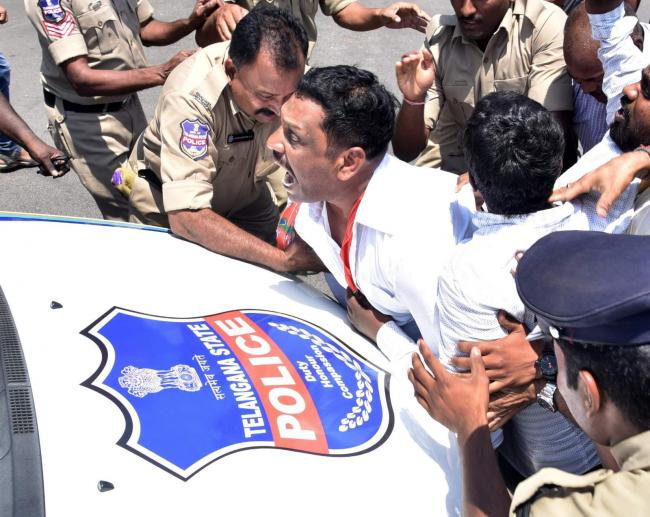 The BJP activists heading for the Chalo Assembly programme in Hyderabad were arrested at various places in the Telangana districts - Sakshi Post