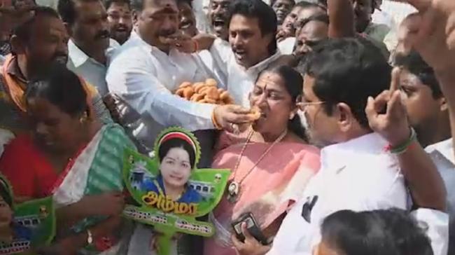 AIADMK workers celebrate outside party headquarters&amp;amp;nbsp; - Sakshi Post