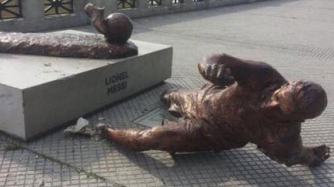Lionel Messi statue after being vandalised.&amp;amp;nbsp; - Sakshi Post