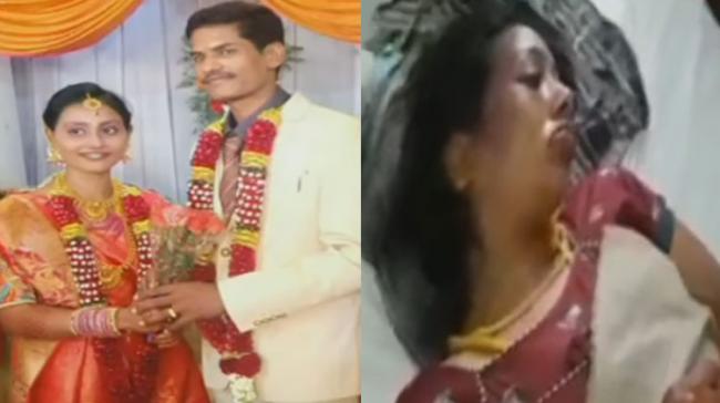 Shailaja married Rajesh on Friday and was thrashed by her husband on the same night; Shailaja lying in critical condition in the hospital (right). - Sakshi Post